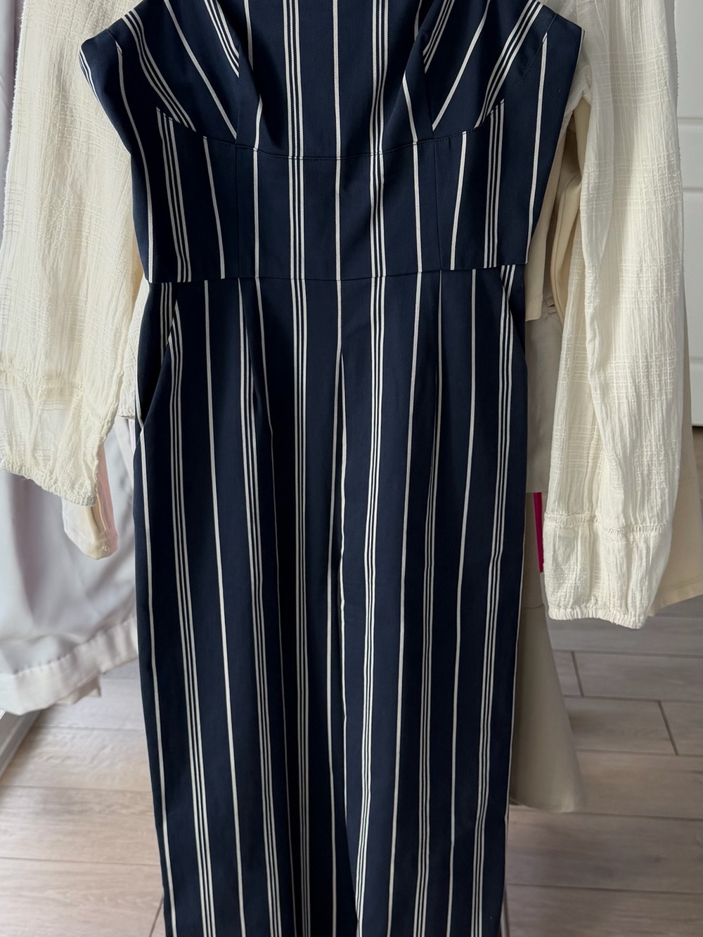 Gianni Bini Navy & White Striped Strapless Jumpsuit